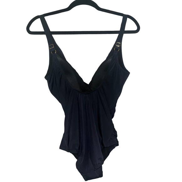 NWT Gottex Black One Piece Ruched‎ Wrap V Neck Swimsuit Women's Size 10 - Picture 4 of 6